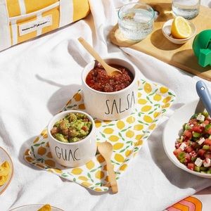 🆕 RAE DUNN ARTISAN GUAC + SALSA SET WITH 2 BAMBOO SPOONS
